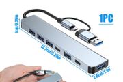 USB HUB Multi-Functional 7-in-1 USB C Hub Adapter with Dual USB-C, USB 3.0, Quad USB 2.0 Ports Multi USB Port Extension Data Hub for PS5, PS4, Notebook PC and Peripheral Devices, Enhanced Connectivity