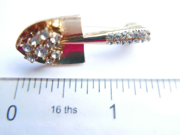 Small Gold Shovel Brooch With Tiny Rhinestones, Vintage Brooch Pin