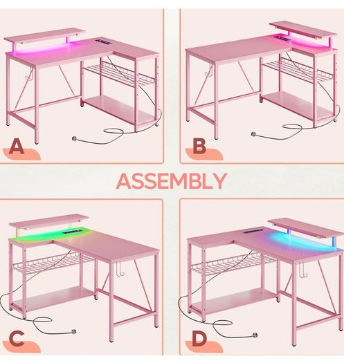 106.5CM L-Shaped Desk with Power Outlets & LED Lights