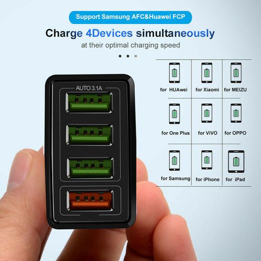 QC 3.0 USB 4 Ports UK Wall Fast Charger 36W (Brand New/Warranty)