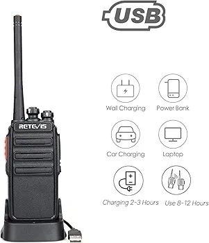 RT24 Walkie Talkies for Adults, Rechargeable 2 Way Radio Long Range PMR446 License Free 16 Channels CTCSS/DCS, Two Way Radio with Earpiece and USB Charging Base(Black, 2 Pair)