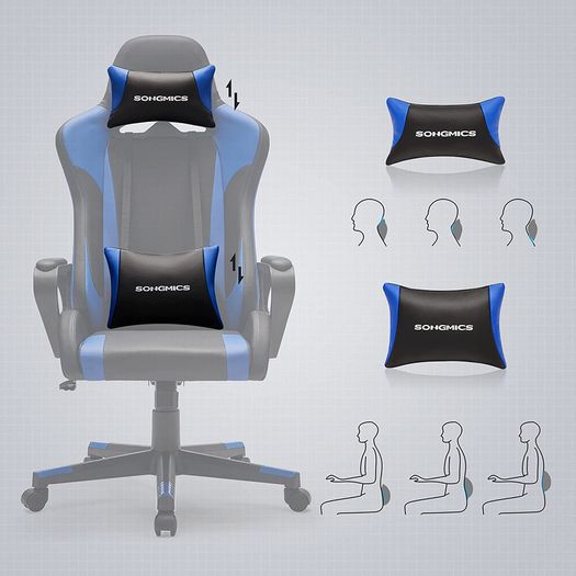 Gaming Chair, Desk Chair, Computer Chair, Office Chair, Removable Headrest, Lumbar Cushion, Height-Adjustable, Rocker Function, Maximum Load 150 kg, Ergonomic, Black-Blue