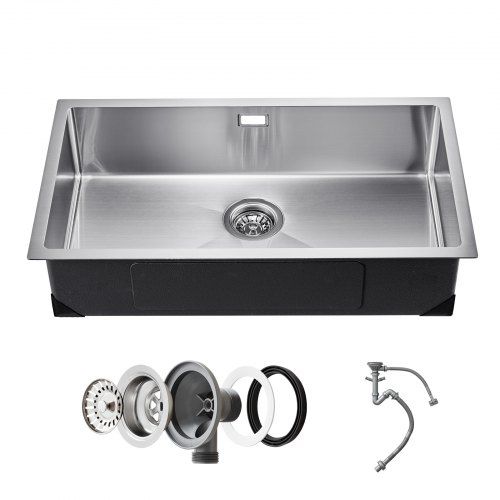 76cm Kitchen Sink Workstation, 304 Stainless Steel Undermount Sinks, Drop-In Single Bowl Farmhouse Basin with Accessories