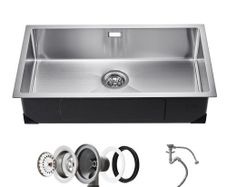 76cm Kitchen Sink Workstation, 304 Stainless Steel Undermount Sinks, Drop-In Single Bowl Farmhouse Basin with Accessories
