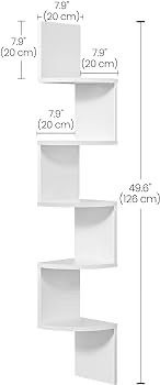 NEW SALE | Corner Shelf, 5-tier Floating Wall Shelf With Zigzag Design, Bookshelf, White