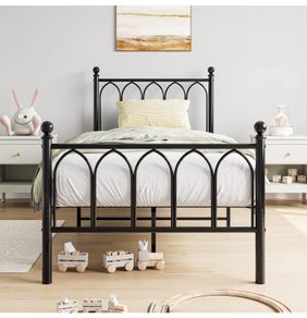 Single Metal Bed Frame 90 x 190 cm with Headboard and Footboard