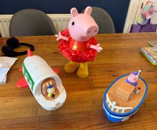 Peppa pig dancing figure, boat and plane.