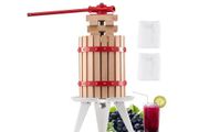 1.6 Gal/6L Fruit Wine Press, Solid Wood Basket with 8 Blocks, Heavy Duty Manual Juice Maker,