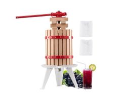 1.6 Gal/6L Fruit Wine Press, Solid Wood Basket with 8 Blocks, Heavy Duty Manual Juice Maker,