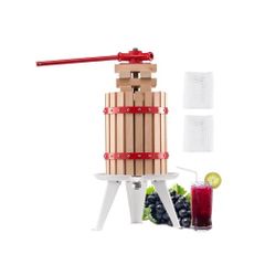 1.6 Gal/6L Fruit Wine Press, Solid Wood Basket with 8 Blocks, Heavy Duty Manual Juice Maker,