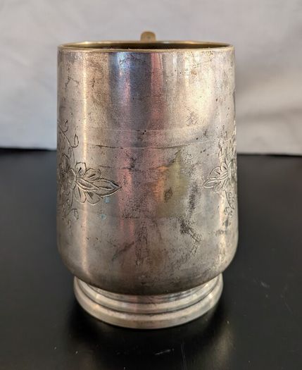 Late Victorian Vintage EPN Tankard 1880 to 1900 Engraved Floral Silver Plate Mug
