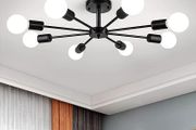 Modern 8 Lights Sputnik Chandeliers Black Semi Flush Mount Ceiling Light Fixture Mid Century Ceiling Pendant Lighting for Living Room Dining Room Bedroom Kitchen (FREE SHIPPING)
