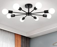 Modern 8 Lights Sputnik Chandeliers Black Semi Flush Mount Ceiling Light Fixture Mid Century Ceiling Pendant Lighting for Living Room Dining Room Bedroom Kitchen (FREE SHIPPING)