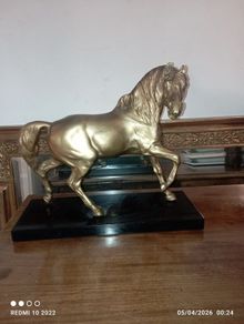 Vintage Metal Large Horse Figurine on Stone Base