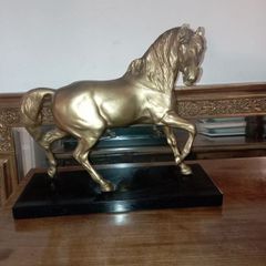 Vintage Metal Large Horse Figurine on Stone Base