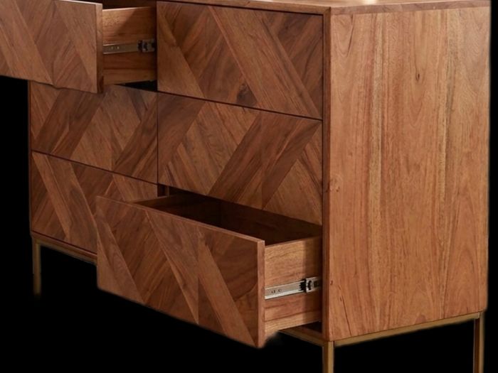 Swoon Norrebro 6 Drawer Chest  Mint Condition Solid Acacia & Brass (Mid Century / West Elm Style)