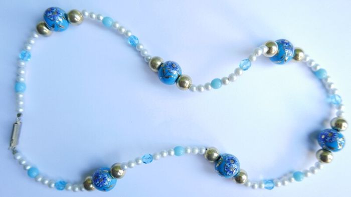 Vintage Hand Painted Bead Necklace or Bracelet length 19"