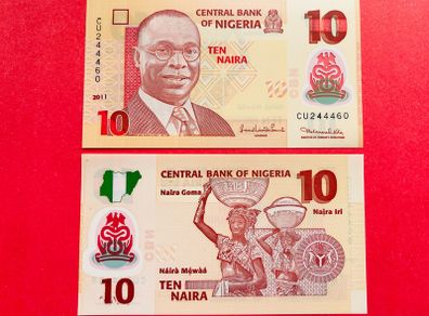 Nigeria  10 Naira  2011. Polymer / Plastic.  (uncirculated )