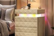 LED Bedside Table with Charging Station,3 Drawers Night Stand with Lockable Hidden Storage,Smart Nightstand with Human Sensor RGB Lights for Bedroom, Black