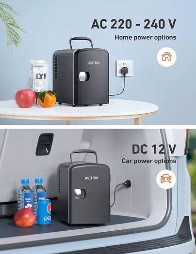 MASSIVE SALE Mini Fridge 4 Litre, 6 Can Portable AC+DC Power Cooler & Warmer, for Bedrooms, Cars, Offices; Skincare, Makeup, Cosmetics, Food