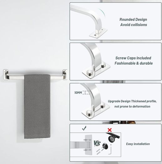 Mooche Chrome Towel Rail Wall Mounted 40cm Bathroom Hand Towel Holder - Brand New