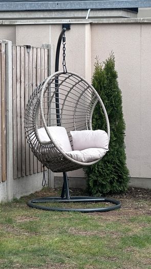 London wicker hanging egg chair with stand.