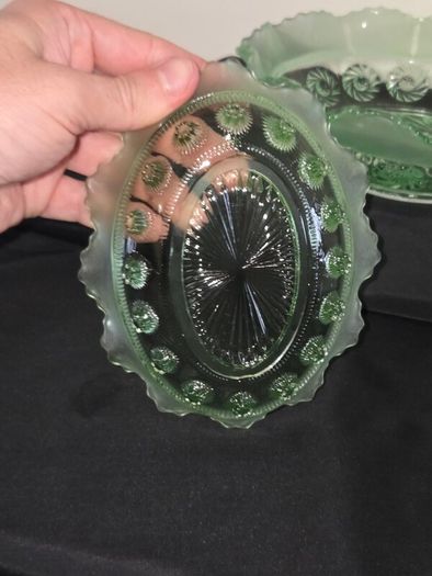 Collection of Art Deco Green Glass Scalloped Edge Bowls