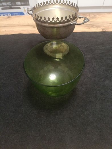 WMF of Germany silverplated green glass bowl