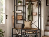 Industrial Hallway Coat Rack with Bench, Shoe Storage Shelves & Hooks
