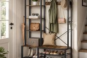 Industrial Hallway Coat Rack with Bench, Shoe Storage Shelves &amp; Hooks