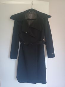 Calvin Klein Black Wool-Blend Belted Midi Coat - Size 42 (Excellent Condition)
