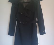 Calvin Klein Black Wool-Blend Belted Midi Coat - Size 42 (Excellent Condition)