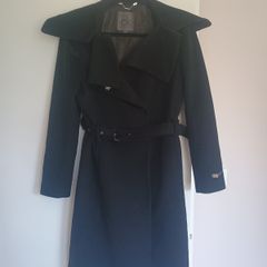 Calvin Klein Black Wool-Blend Belted Midi Coat - Size 42 (Excellent Condition)