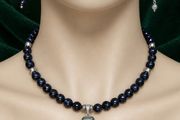 Blue sandstone bead necklace and earring set