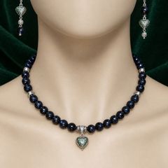 Blue sandstone bead necklace and earring set