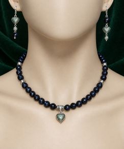 Blue sandstone bead necklace and earring set