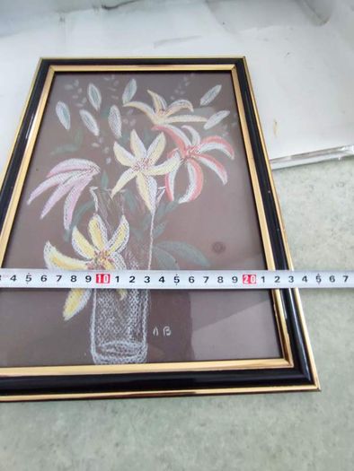 Lovely framed coloured chalk still life flower vase