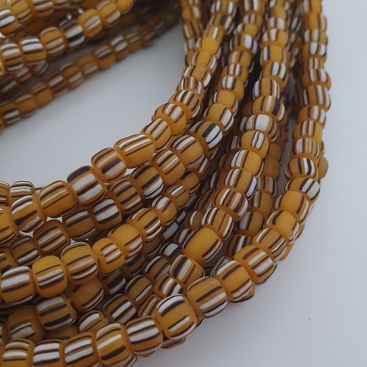 Vintage African Style Stripe Glass 4-5.5mm Beads Necklace Strand