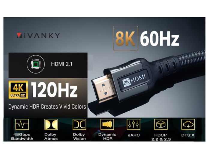 iVanky 2M HDMI 2.1 UHD/3D 8K (7680x4320@60Hz) 48Gbps Zinc Alloy Luxury (Limited Edition) Model Nylon Braided/Gold-Plated Cable (Brand New/Warranty)