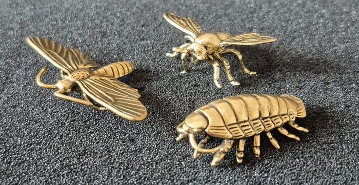 3 brass Insects, Solid brass.