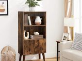 Retro Bookcase with 2 Shelves and Cabinet Doors Living Room Cabinet Retro Furniture for Living Room, Foyer, Office, Storage for Books Photos Decoration Wood Effect
