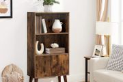 Retro Bookcase with 2 Shelves and Cabinet Doors Living Room Cabinet Retro Furniture for Living Room, Foyer, Office, Storage for Books Photos Decoration Wood Effect