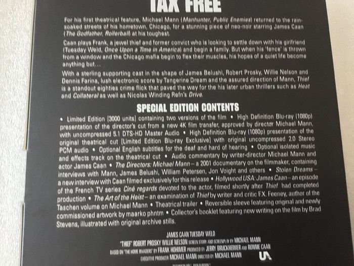Thief  Arrow Video Limited Edition Of 3000 Blu Ray