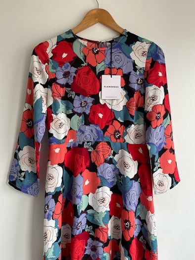 Glamorous Red Blue Multi Floral Mix Dress size 10
