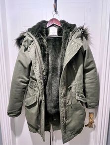 Bershka Green coat with fur lining