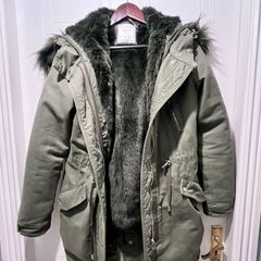 Bershka Green coat with fur lining