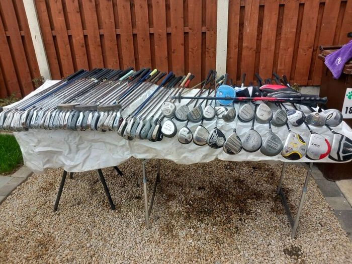 A selection of golf clubs and bags. NOT SELLING SEPARATE