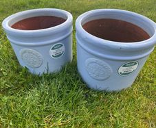2 Glazed Light Blue Terracotta Pots