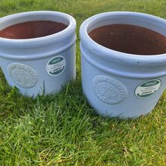 2 Glazed Light Blue Terracotta Pots