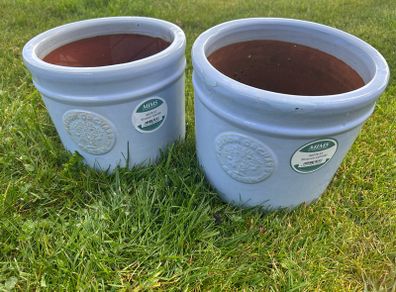 2 Glazed Light Blue Terracotta Pots